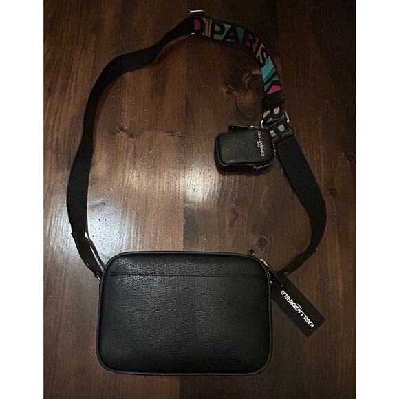 Karl Lagerfeld Paris Maybelle Crossbody Purse Double Zipper Black‎ With Mini Bag - Picture 7 of 9